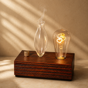Mistora Heart Aroma Diffuser with heart shaped Edison light and wooden base