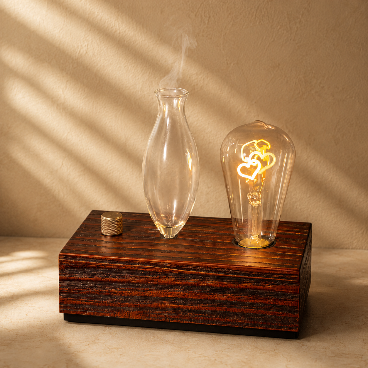 Mistora Heart Aroma Diffuser with heart shaped Edison light and wooden base