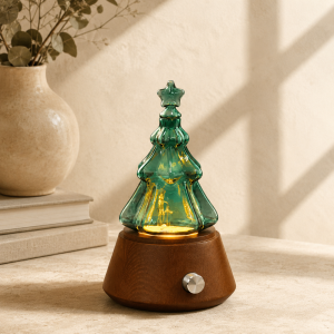 Mistora Vintage Glass Aroma Diffuser with Christmas tree glass design and warm light